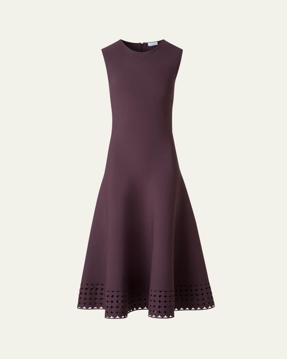 Dot Lace-Hem Sleeveless Midi Dress